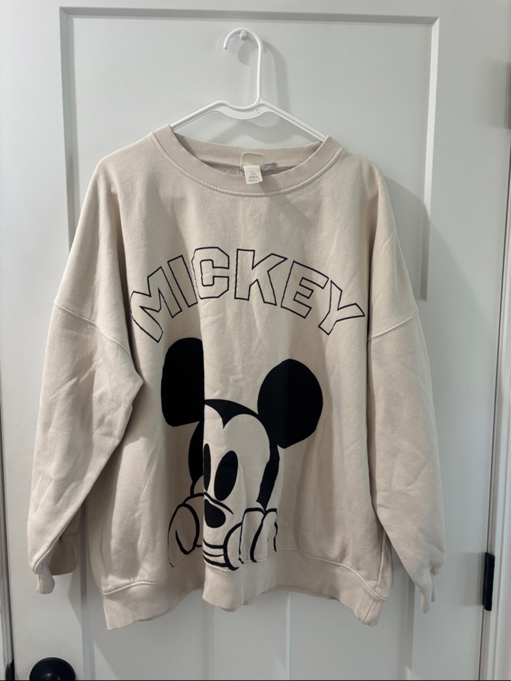 H&M Beige Mickey Graphic Crewneck Sweatshirt